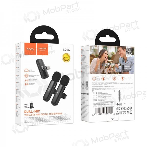 Belaidžių mikrofonų rinkinys Hoco L20A USB-C/Lightning svart
