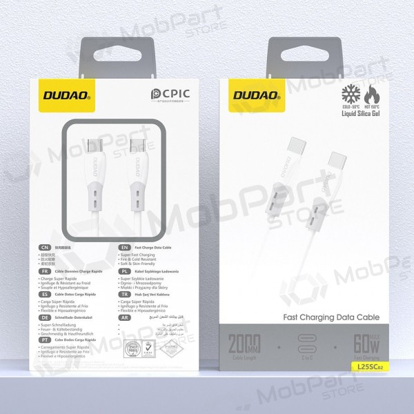 USB-C-kabel Dudao L25SC USB-C til USB-C 2 m 60 W hvit