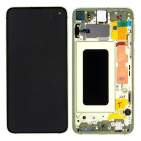 Samsung G970F Galaxy S10e skjerm (Canary Yellow) (med ramme) (brukt grade A, original)