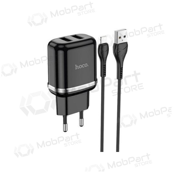 Lader HOCO N4 Aspiring Dual USB + type-C kabel (5V 2.4A) (svart)