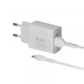Lader Devia Smart x 2 USB (2.4A) + Type-C (hvit)