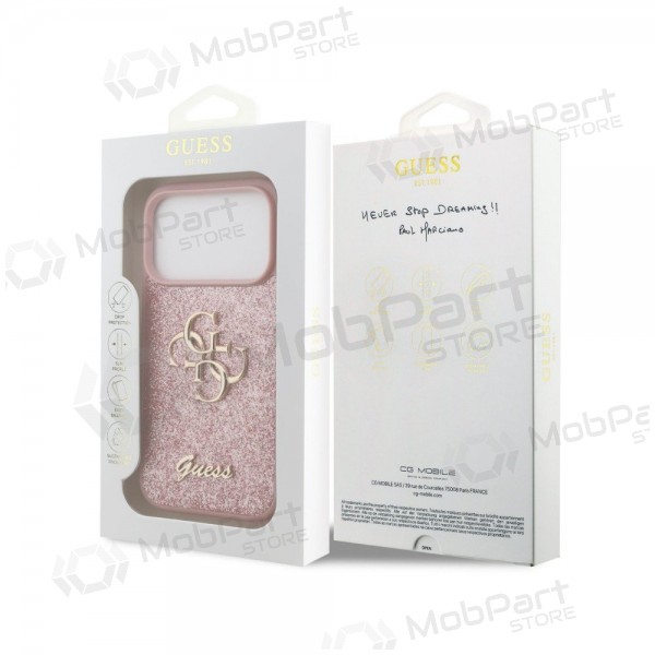 Apple iPhone 18 Pro deksel -Guess PU Fixed Glitter 4G Metal Logo- (rosa)