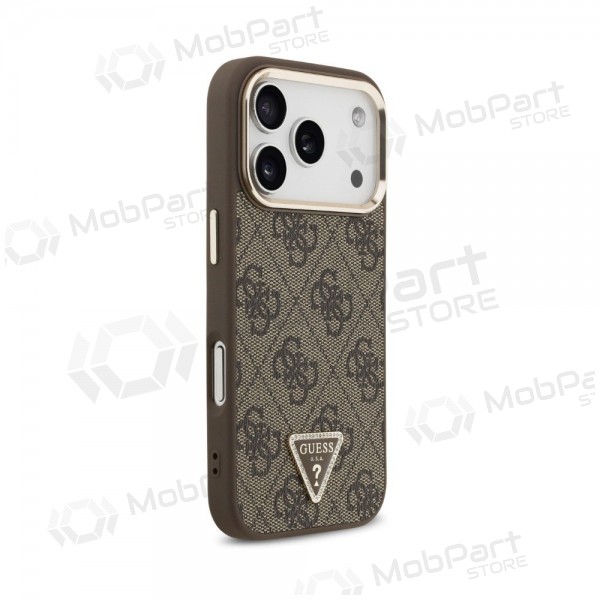 Apple iPhone 18 Pro deksel - Guess PU Leather 4G Strass Triangle Logo Gold Frame MagSafe (brun)