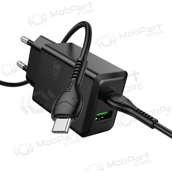 Telefonlader Hoco N71 30 W GaN USB-C + USB-A med USB-C-kabel 1 m svart