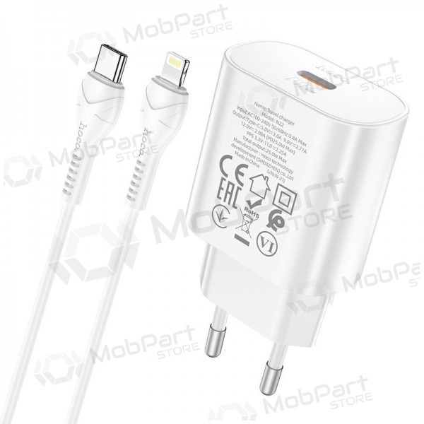 Telefonlader Hoco N22 25 W USB-C med Lightning-kabel 1 m hvit