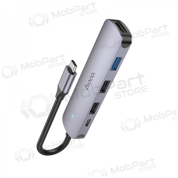 Adapter Hoco HB27 Type-C Multi-Function Converter HDMI+USB3.0+USB2.0*2+PD grå