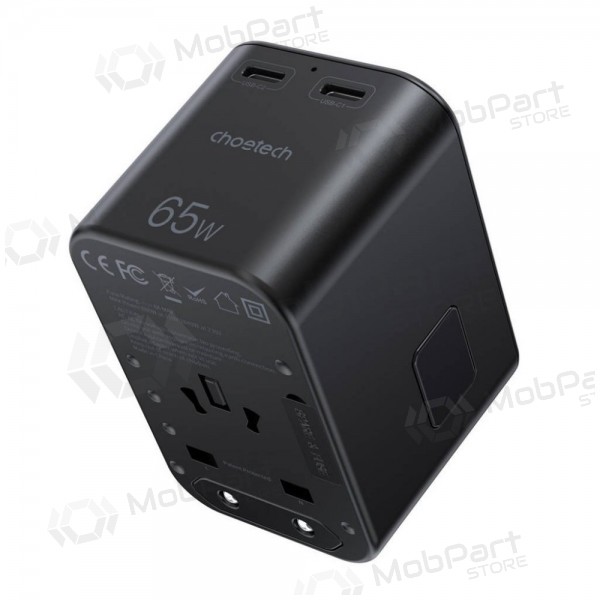 Universell kelioninis lader Choetech PD5009 65W 2xUSB-C/USB-A svart