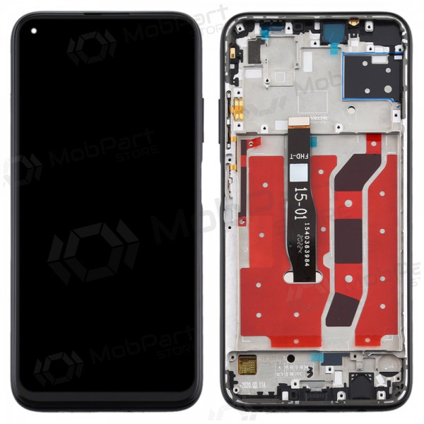 Huawei P40 Lite skjerm (svart) (med ramme) (brukt grade A, original)