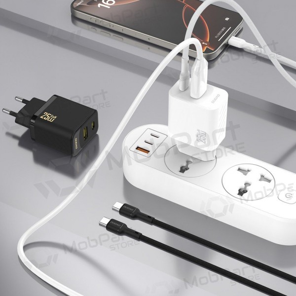 Telefonlader Dudao A26TC 25 W GaN USB-C + USB-A med USB-C-kabel 1 m hvit
