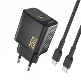 Lader Dudao A27C GaN 25W USB-C + USB-C til USB-C kabel 1.0m svart