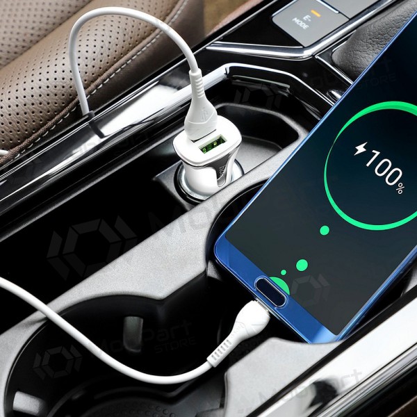 Lader automobilinis Hoco Z31 Quick Charge 3.0 (3.4A) x 2 USB + Type-C (hvit)