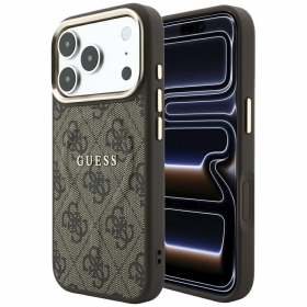 Apple iPhone 18 Pro Max deksel - Guess PU Leather 4G Gold Frame Embossed MagSafe (brun)