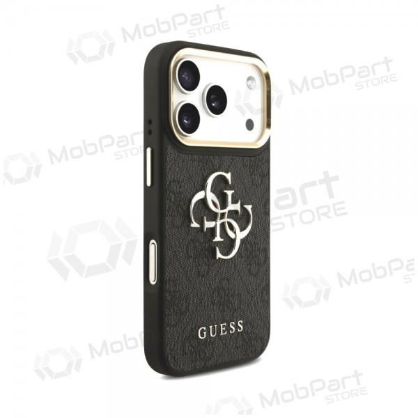 Apple iPhone 18 Pro Max deksel -Guess PU Leather 4G Metal Logo Gold Frame- (svart)