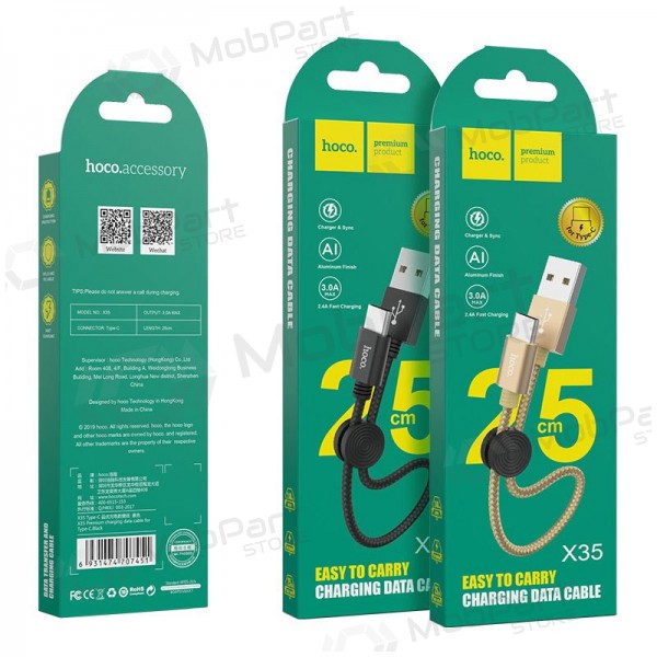 USB kabel HOCO X35 lightning 0.25m (svart)
