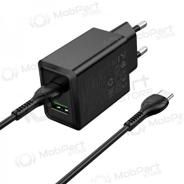 Telefonlader Hoco N71 30 W GaN USB-C + USB-A med USB-C-kabel 1 m svart