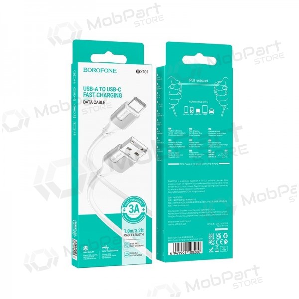 USB-C-kabel Borofone BX101 USB-A til USB-C 1 m hvit
