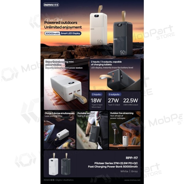 Powerbank Power Bank Remax RPP-117 22.5W 50000mAh svart