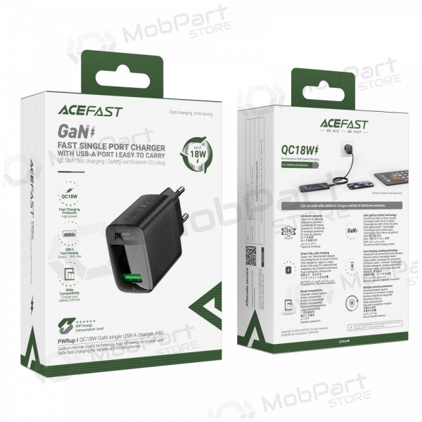 Lader Acefast A90 18W USB-A svart