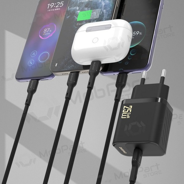 Lader Dudao A27C GaN 25W USB-C + USB-C til USB-C kabel 1.0m svart
