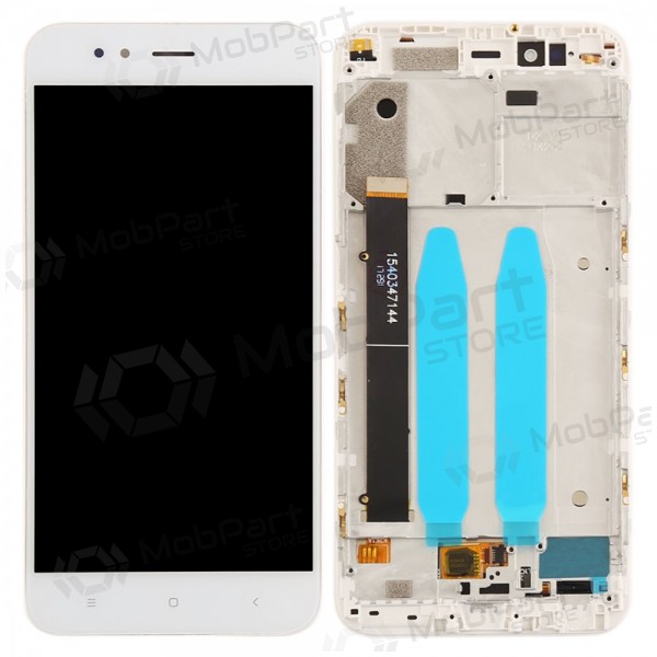 Xiaomi Mi A1 / Mi 5X skjerm (hvit) (med ramme) (brukt grade C, original)