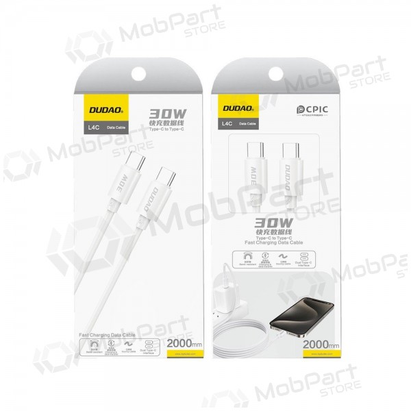 USB-C-kabel Dudao L4C USB-C til USB-C 2 m 30 W hvit