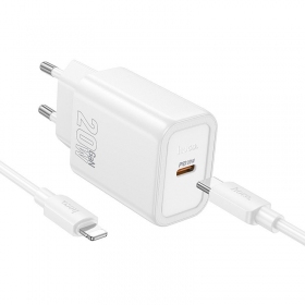 Lader Hoco N60 20W GaN USB-C + USB-C to Lightning cable 1.0m hvit