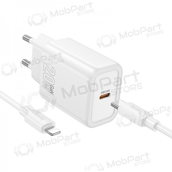 Lader Hoco N60 20W GaN USB-C + USB-C to Lightning cable 1.0m hvit