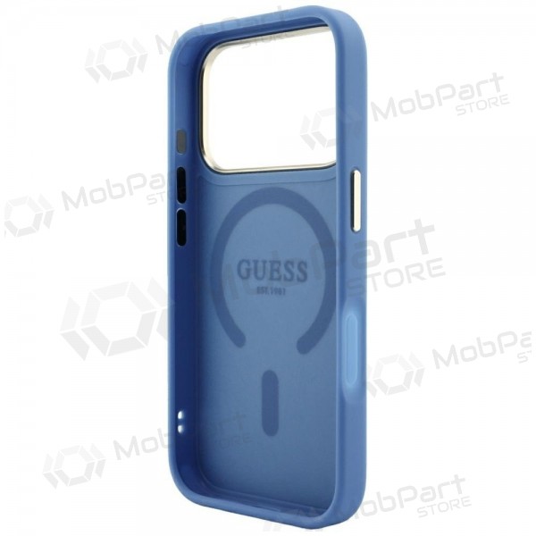 Apple iPhone 18 Pro Max deksel - Guess PU Leather 4G Gold Frame Embossed MagSafe (blå)