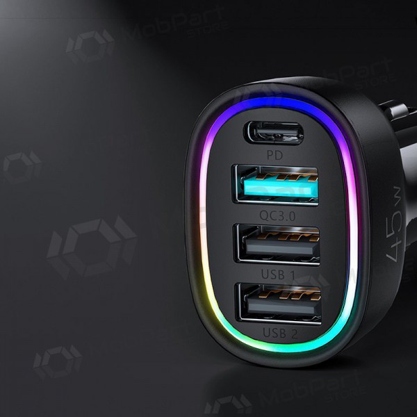 Lader automobilinis Joyroom JR-CL09 LED 4xUSB (PD, QC) 45W (svart)
