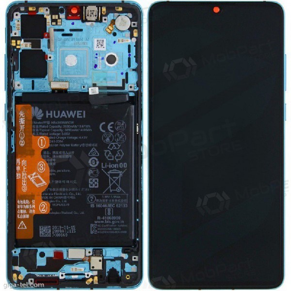 Huawei P30 (2019) skjerm (Aurora) - (med ramme og batteri) (servicepakke) (original)
