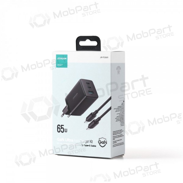 Lader buitinis Joyroom GaN JR-TCG01 2xUSB-C/USB-A 65W + USB-C cable 1.2m svart