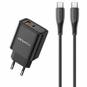 Lader Awei PD81C-EU USB-A/USB-C + USB-C to USB-C cable svart