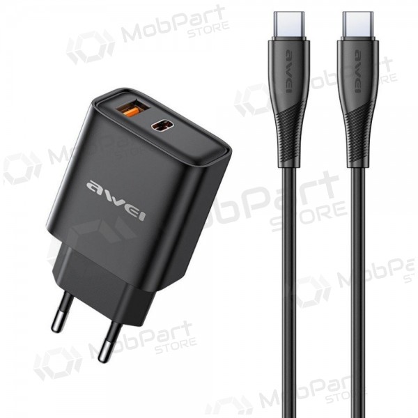Lader Awei PD81C-EU USB-A/USB-C + USB-C to USB-C cable svart