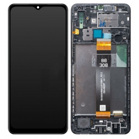 Samsung Galaxy A02 skjerm (svart) (med ramme) (original)
