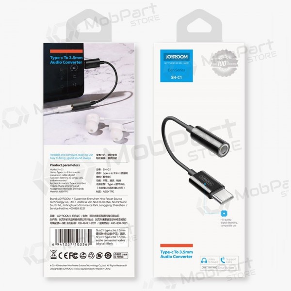 Lydadapter Joyroom SH-C1 USB-C til 3.5 mm hvit