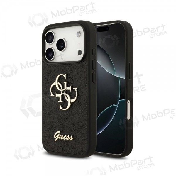 Apple iPhone 18 Pro deksel - Guess PU Fixed Glitter 4G Metal Logo (svart)
