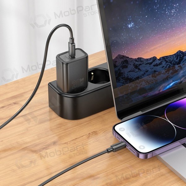 Lader Hoco N60 20W GaN USB-C + USB-C to Lightning cable 1.0m hvit