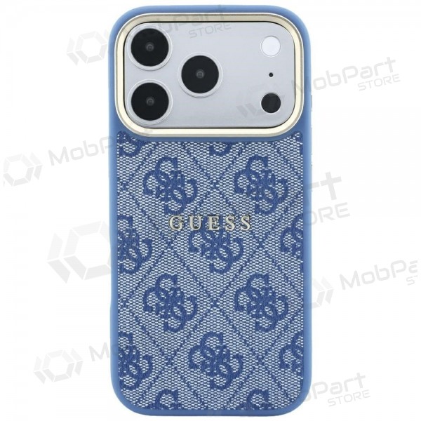 Apple iPhone 18 Pro Max deksel - Guess PU Leather 4G Gold Frame Embossed MagSafe (blå)