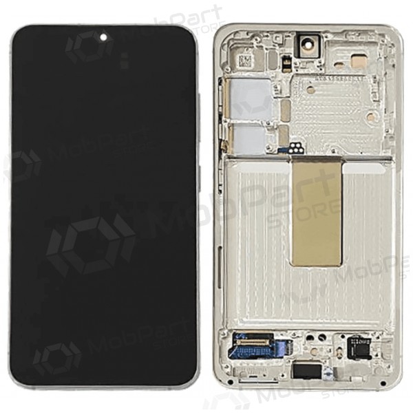 Ekranas Samsung S911 S23 5Gmed lietimui jautriu stikliuku og rėmeliu Lime original (service pack)