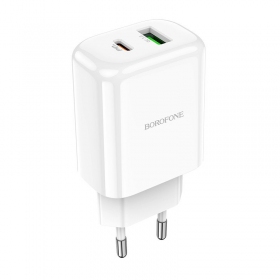 Lader Borofone BN4 1xUSB, 1xType-C QC 3.0, PD 2.0 20W (hvit)