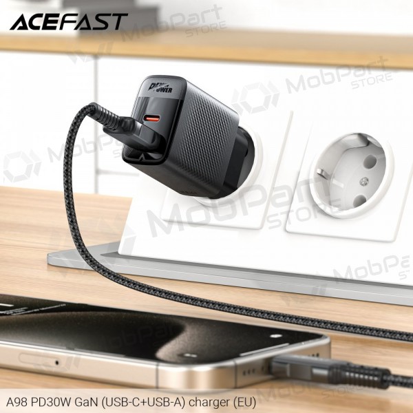 Lader Acefast A98 30W GaN USB-C/USB-A svart