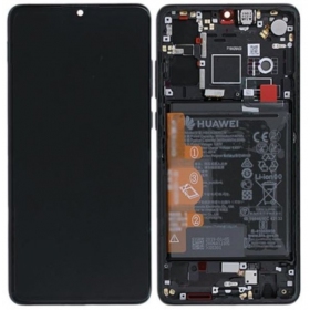 Huawei P30 (new version 2021) skjerm (svart) (med ramme og batteri) (service pack) (original)