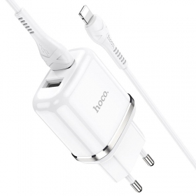 Lader Hoco N4 X 2 USB  jungtimis + Lightning (2.4A) (hvit)