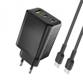 Telefonlader Dudao A28PC 45 W GaN 2x USB-C med USB-C-kabel 1 m svart