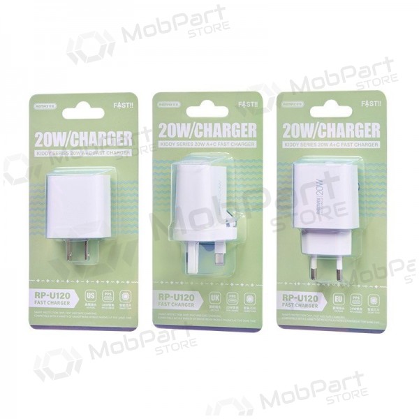 Telefonlader Remax RP-U120 20 W USB-C + USB-A hvit