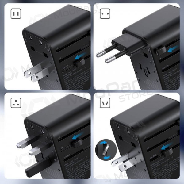 Universell kelioninis lader Choetech PD5009 65W 2xUSB-C/USB-A svart