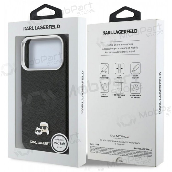 Apple iPhone 17 Pro deksel - Karl Lagerfeld PU Karl and Choupette Heads Pins MagSafe (svart)