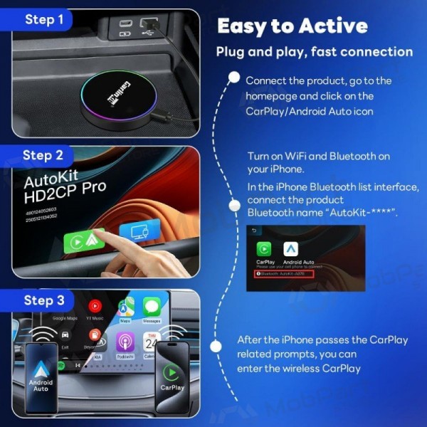 CarPlay-adapter Carlinkit HD2CP Pro trådløs Android Auto svart