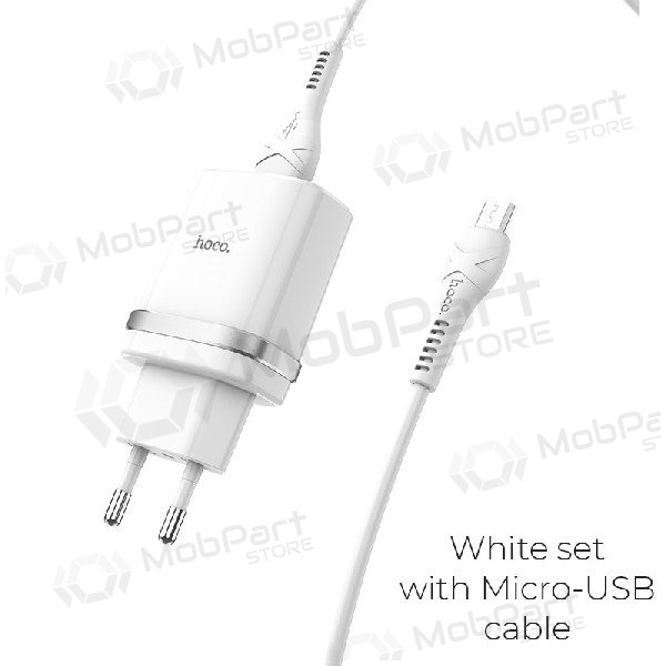 Lader HOCO C12Q Smart USB + microUSB kabel (QC3.0) (hvit)