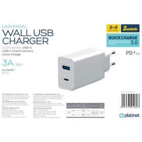Platinet QuickCharge Type-C+USB 3.0A (18W) lader